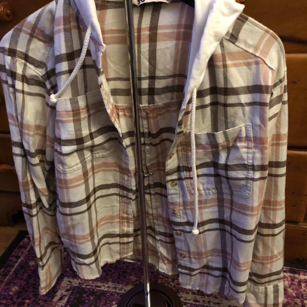 SO Plaid Button-Down Shirt in White, Tan, Brown